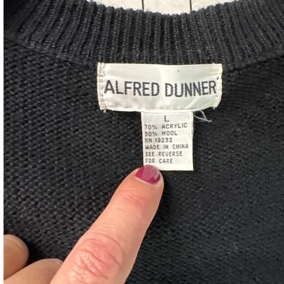 Alfred Dunner 90s Retro Wool Blend Black Red Argyle Academia Cardigan Sweater L - Picture 6 of 7